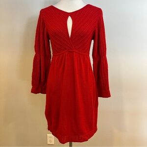 Bebe Red Knit Long-Sleeve Keyhole mini Dress size medium